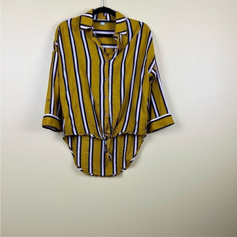 Favlux Fashion Blouse Tops Striped Mustard Size S
